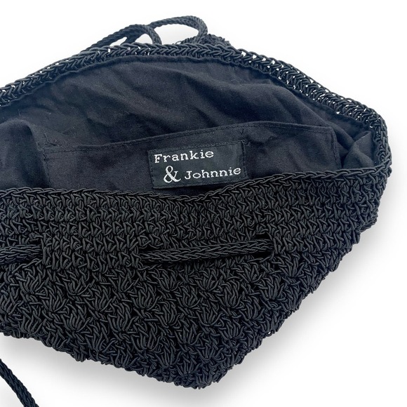 Vintage 90's FRANKIE AND JOHNNIE black woven macrame mini slouch backpack - Picture 9 of 11
